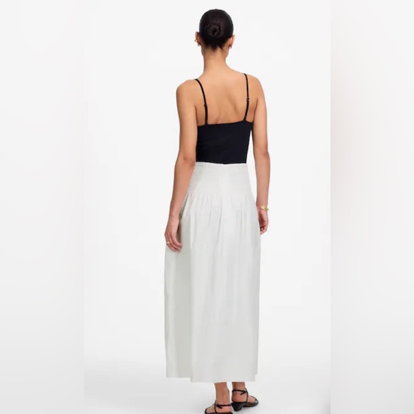 Madewell Womens White Smocked-Waist Poplin Midi Skirt - Picture 3 of 8